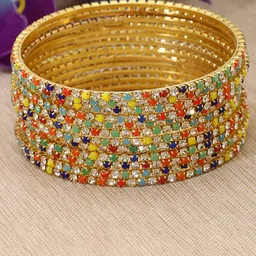 Shining Diva Set Of 12 Gold-Plated & Crystal Studded Bangle-39