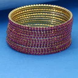 Shining Diva Set Of 12 Gold Plated Crystal Studded Bangles-13