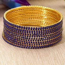 Shining Diva Set Of 12 Gold Plated Crystal Studded Bangles-49