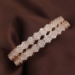 I Jewels Women Set Of 2 Rose Gold-Plated White AD-Studded Bangles-4