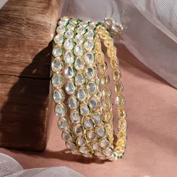 Rubans Set Of 4 Gold-Plated Kundan-Studded Bangles-image-31