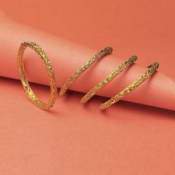 Adwitiya Collection Set Of 4 24 CT Gold-Plated Stone-Studded Bangles-38