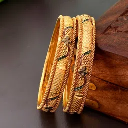 Silvermerc Designs Set of 2 Gold Plated Red & Green Enamelled Handcrafted Bangles-17