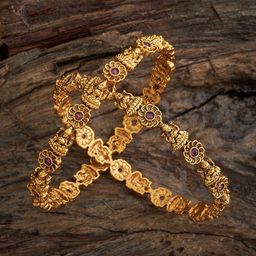 Kushal's Fashion Jewellery Set Of 2 Gold-Plated Stone Studded Bangles-image-60