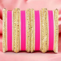 leshya Set Of 26 Brass-Plated Kundan-Studded & Beaded Bangles-image-13