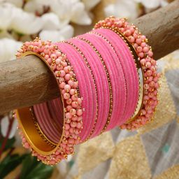 Shining Diva Set Of 23 Gold-Plated & Pink Stones-Studded & Beaded Bangles-27