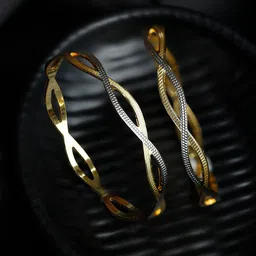 Priyaasi Set of 2 Gold & Silver-Toned  Dual Toned Wavy Patterned Bangles-6
