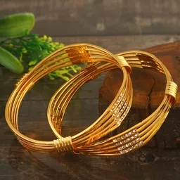 Jewar Mandi Set Of 2 Gold-Plated Ad Cz-Studded Fashion Design Bangles-47