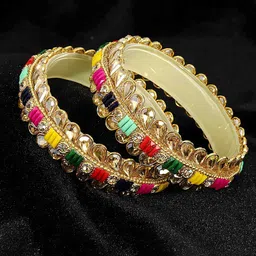 NMII Set Of 2 Zircon Stone-Studded & Kundan Beaded Bangles image 2