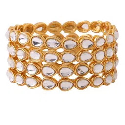 NVR Set Of 4 Gold-Plated Kundan Studded Bangles image 3