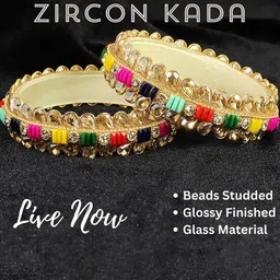 NMII Set Of 2 Zircon Stone-Studded & Kundan Beaded Bangles image 5