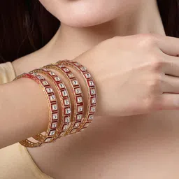 NVR Set Of 4 Gold-Plated Kundan-Studded Bangles-15