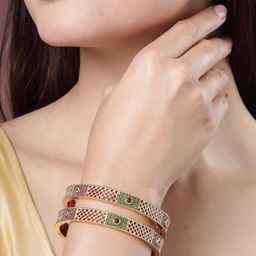 NVR Set Of 2 Gold Plated Kundan Studded Traditional Bangles-17