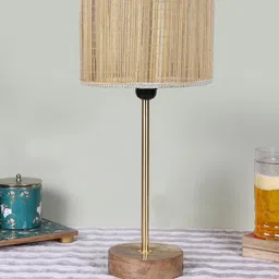 Devansh Beige Textured Cylinder Wooden Contemporary Table Lamp-image-76