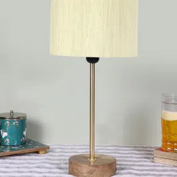 Devansh White Textured Cylinder Wooden Contemporary Table Lamp-image-90