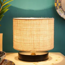 Devansh White Solid Drum Designer Jute Shade Table Lamp with Base-51