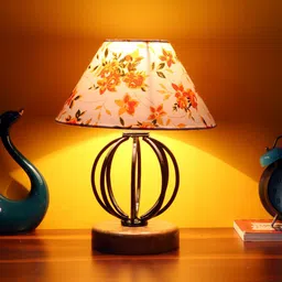 Devansh Multicoloured Printed Cotton Table Lamp With Wood & Iron Base-20