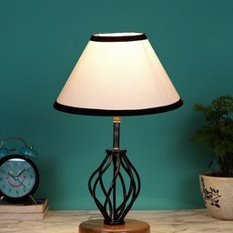Devansh White & Black Solid Iron & Cotton Table Lamp-14