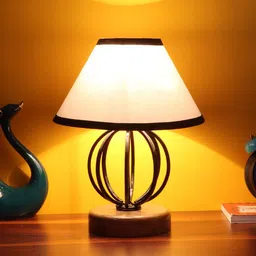 Devansh White & Black Cotton Table Lamp with Wood & Iron Base-38