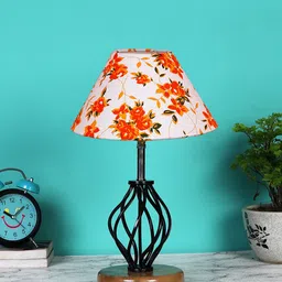 Devansh White & Red Floral Printed Table Lamp-43