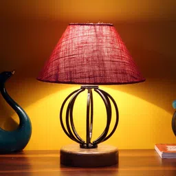 Devansh Pink Jute Table Lamp With Wood & Iron Base-3
