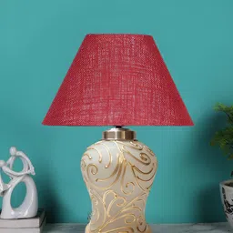 Devansh Maroon Glass Traditional Frusturical Shaped Table Lamp-14
