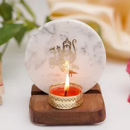 HOMEARTE White Printed Marble Tea Light Candle Holder-image-42