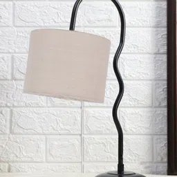 Devansh White & Black Textured Jute Zig Zag Curvy Table Lamp With Iron Base-3
