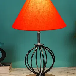 Devansh Orange & Black Solid Traditional Frustum Table Lamp-9
