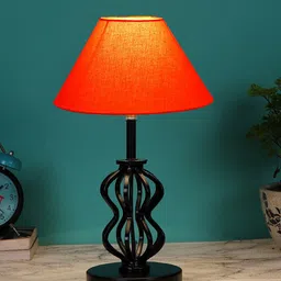 Devansh Orange & Black Solid Frustum Shaped Table Lamp-45