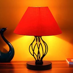 Devansh Orange Cotton Table Lamp with Iron Base-9