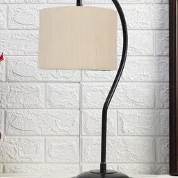 Devansh Off White & Black Textured Cotton Curvy Table Lamp With Iron Base-11