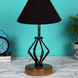 Devansh Black Solid Cotton Table Lamp With Wood Base-38