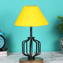 Devansh Yellow & Black Solid Traditional Frustum Table Lamp-10