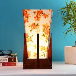 Devansh White Wooden Printed Contemporary Triangle Shaped Table Lamp-34