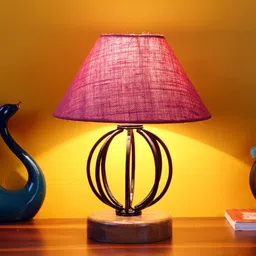 Devansh Pink Jute Table Lamp With Wood & Iron Base image 4