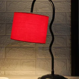 Devansh Red & Black Textured Cotton Zig Zag Curvy Table Lamp With Iron Base image 3