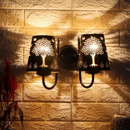 Devansh Black Textured Dual Etched Tree Wall Mounted Lamp With Iron Base image 2