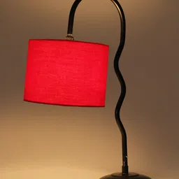 Devansh Red & Black Textured Cotton Zig Zag Curvy Table Lamp With Iron Base image 4