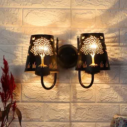 Devansh Black Textured Dual Etched Tree Wall Mounted Lamp With Iron Base image 4