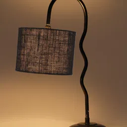 Devansh Black Textured Jute Zig Zag Curvy Table Lamp With Iron Base image 2