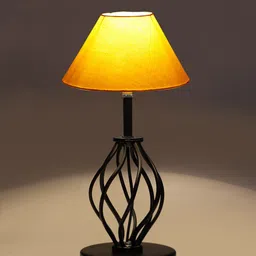 Devansh Yellow & Black Solid Frustum Shaped Table Lamp image 5
