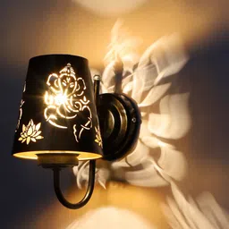 Devansh Etched Black Textured Ganesh Ji Wall Mounted Lamp With Iron Base image 3