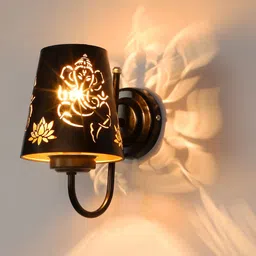 Devansh Etched Black Textured Ganesh Ji Wall Mounted Lamp With Iron Base image 4