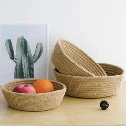 HABERE INDIA Set of 3 Beige Jute Storage Basket-17