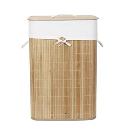 HomeStorie Beige & White Eco-Friendly Foldable Bamboo Laundry Basket Hamper With Lid-18