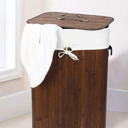 HomeStorie Brown & White Eco-Friendly Foldable Bamboo Laundry Basket Hamper With Lid-18