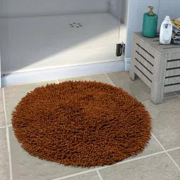 Saral Home Brown Solid Cotton Anti-Skid Shaggy Round Bath Mat-12