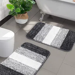 Saral Home Set of 2 Black & Grey Striped Water Absorbent Anti Skid Bath Rugs-2