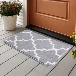 Saral Home Grey & Beige Ogee Design Anti-Skid Bath Rug-image-75